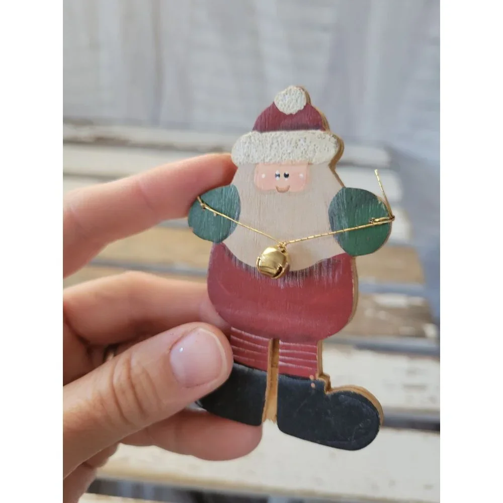 Santa Bell‎ country wooden handmade ornament Xmas holiday tree